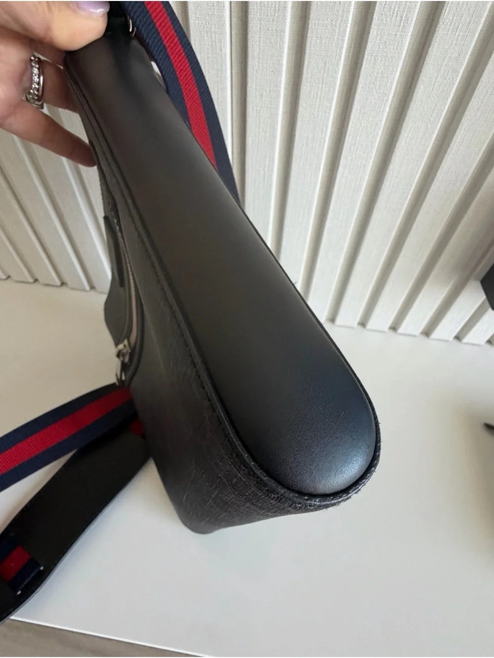 Gucci Black GG Supreme Messenger with Red & Navy Web Strap
